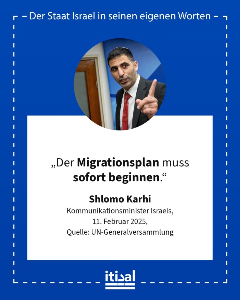 „Der Migrationsplan muss sofort beginnen.“ Shlomo Karhi, 11. Februar 2025